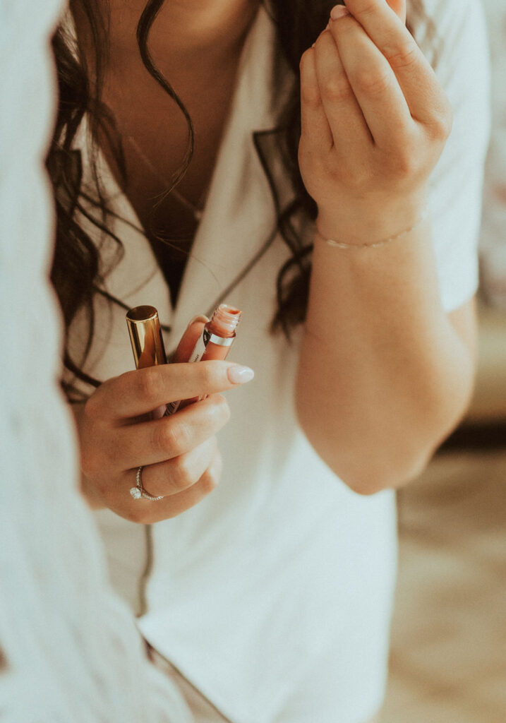 close up shot of bride getting ready