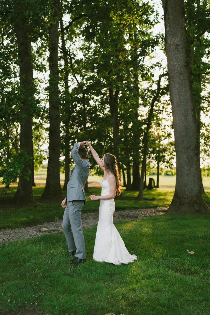 bride and groom dancing